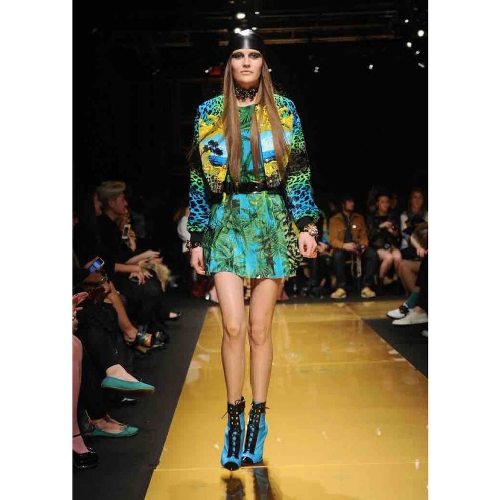 Versace H&M silk palm tree and crocodile skirt